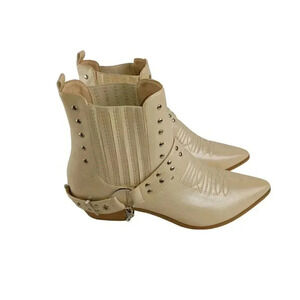 Cape Robbin Womens Ankle Boots Beige Studded Chain Pointed Toe Pull On Size 10
